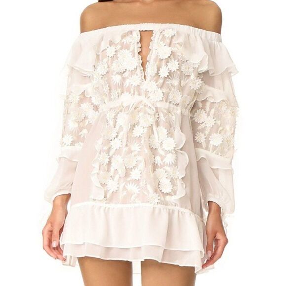 For Love and Lemons Carolina White Lace Long Sleeve Floral Mini Dress - Picture 3 of 11